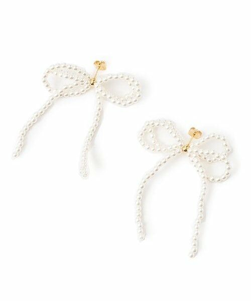 Mi-je / ミジェ ピアス・イヤリング | ダブルリボンピアス【韓国ファッション】（オフ ホワイト）