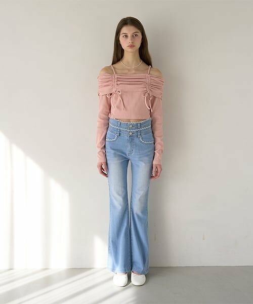 Mi-je / ミジェ その他パンツ | レース付デニムフレアパンツ【韓国ファッション】 | 詳細1