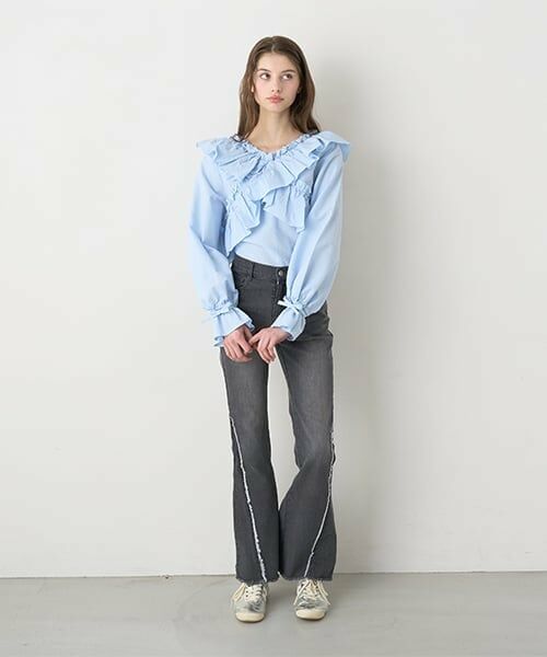 Mi-je / ミジェ その他パンツ | フリンジデニムフレアパンツ【韓国ファッション】 | 詳細1