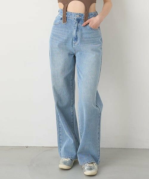 Mi-je / ミジェ その他パンツ | タックデニムワイドパンツ【韓国ファッション】（サックス）