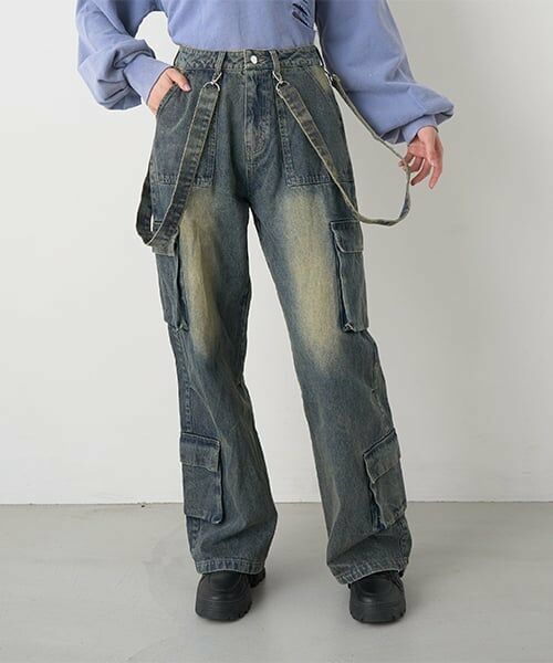 Mi-je / ミジェ その他パンツ | デニムカーゴパンツ【韓国ファッション】（紺）