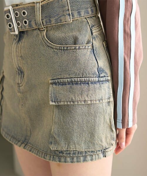 Mi-je / ミジェ ミニ・ひざ丈スカート | ベルトつきデニムカーゴスカート【韓国ファッション】 | 詳細6