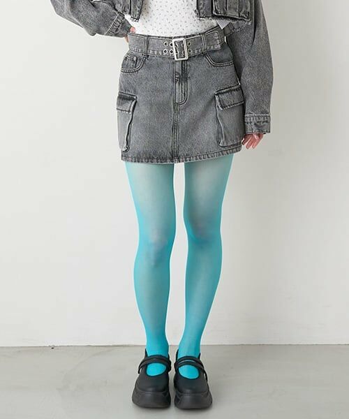 Mi-je / ミジェ ミニ・ひざ丈スカート | ベルトつきデニムカーゴスカート【韓国ファッション】（グレー）