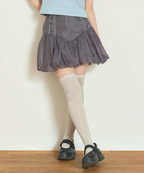 Mi-je / ミジェ ミニ・ひざ丈スカート | シアーバルーンスカート【韓国ファッション】（チャコール）