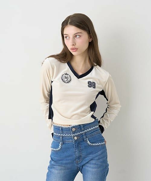 Mi-je / ミジェ Tシャツ | ベロアコンパクトプルオーバー【韓国ファッション】（アイボリー）