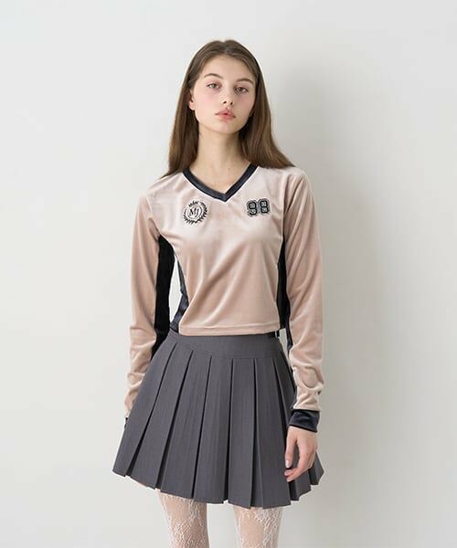 Mi-je / ミジェ Tシャツ | ベロアコンパクトプルオーバー【韓国ファッション】（モカ茶）