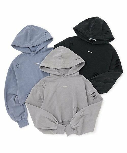 Mi-je / ミジェ スウェット | ダメージクロップドパーカ【韓国ファッション】 | 詳細16