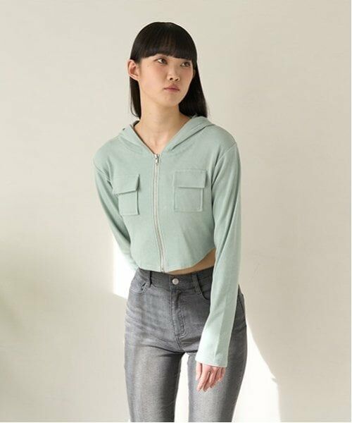 Mi-je / ミジェ スウェット | 切替コンパクトパーカ【韓国ファッション】（ミント）