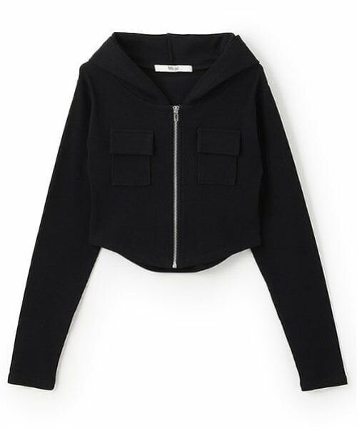 Mi-je / ミジェ スウェット | 切替コンパクトパーカ【韓国ファッション】（黒）