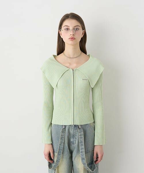 Mi-je / ミジェ ニット・セーター | セーラーカラーZIPニット【韓国ファッション】（ミント）