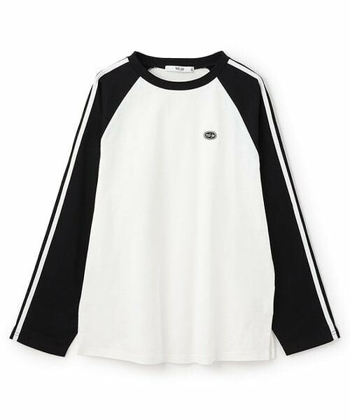 Mi-je / ミジェ Tシャツ | ラインラグラン長袖Tシャツ【韓国ファッション】（オフ ホワイト）
