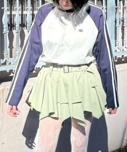 Mi-je / ミジェ Tシャツ | ラインラグラン長袖Tシャツ【韓国ファッション】（グレー）