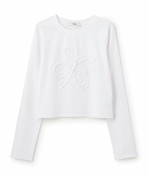 Mi-je / ミジェ Tシャツ | モチーフフリル長袖Tシャツ【韓国ファッション】（オフ ホワイト）