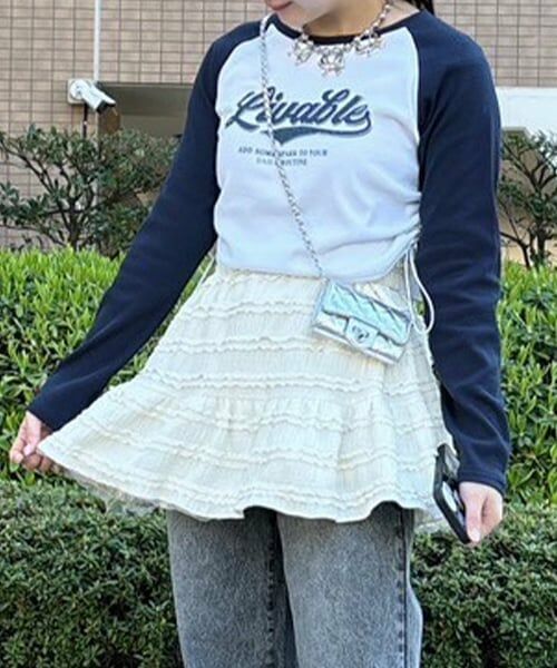 Mi-je / ミジェ Tシャツ | シャーリングラグランロンT【韓国ファッション】（オフ ホワイト）