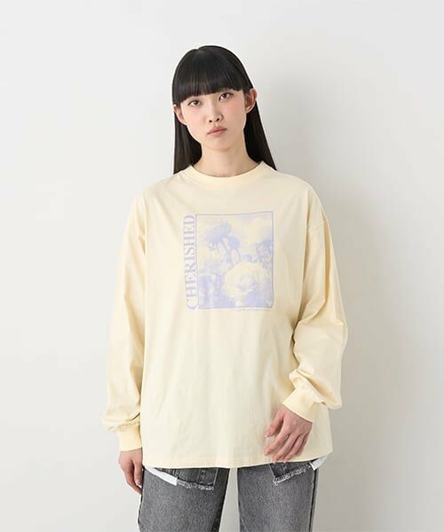 Mi-je / ミジェ Tシャツ | アソートグラフィック長袖Tシャツ【韓国ファッション】（黄）