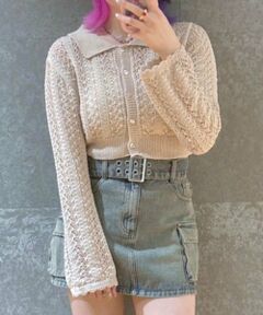 Mi-je / ミジェ ニット・セーター | 透かし編みポロカーディガン【韓国ファッション】