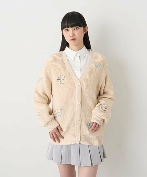 Mi-je / ミジェ ニット・セーター | モチーフ刺しゅうカーディガン【韓国ファッション】（ベージュ）