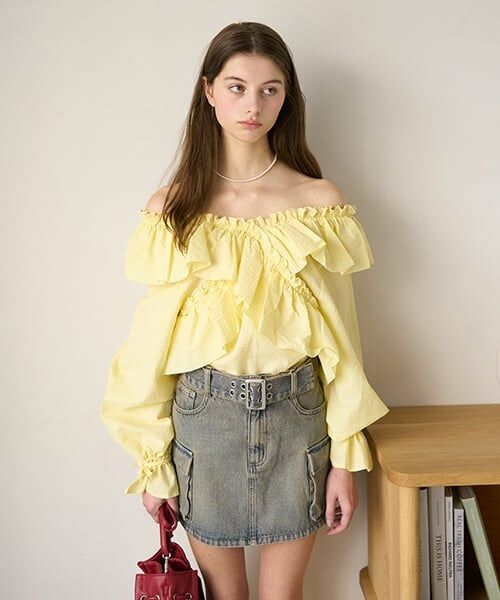 Mi-je / ミジェ シャツ・ブラウス | クロスフリルブラウス【韓国ファッション】（黄）