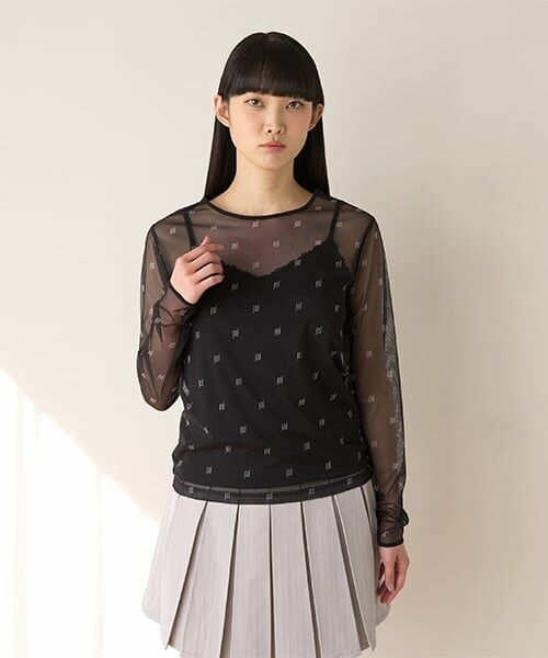 Mi-je / ミジェ Tシャツ | モノグラムシアーインナー【韓国ファッション】（黒）