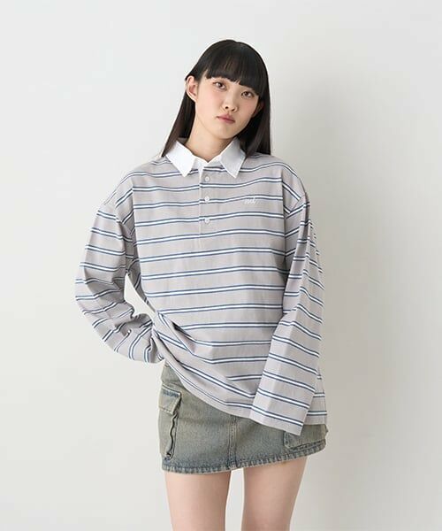 Mi-je / ミジェ シャツ・ブラウス | ラガーシャツ【韓国ファッション】（グレー）