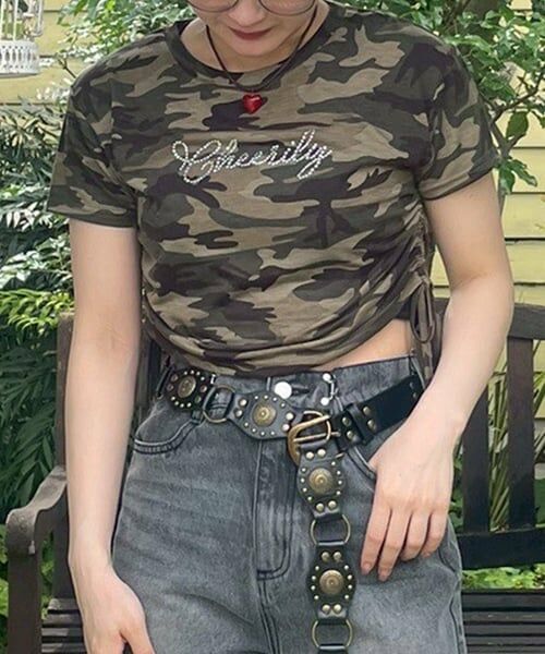 Mi-je / ミジェ Tシャツ | ViVi9月号掲載ストーンロゴ半袖Tシャツ【韓国ファッション】（マルチ）