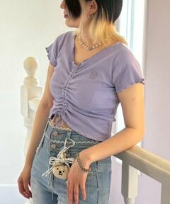 Mi-je / ミジェ Tシャツ | フロントシャーリング半袖テレコ【韓国ファッション】