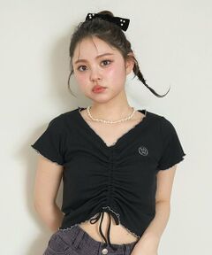 Mi-je / ミジェ Tシャツ | フロントシャーリング半袖テレコ【韓国ファッション】