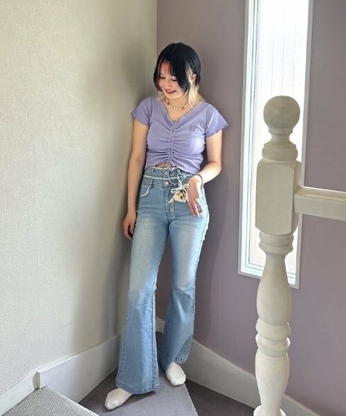 Mi-je / ミジェ Tシャツ | フロントシャーリング半袖テレコ【韓国ファッション】 | 詳細13