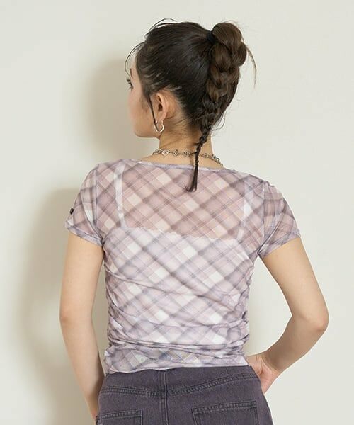 Mi-je / ミジェ Tシャツ | チェックシアー半袖インナー【韓国ファッション】 | 詳細1