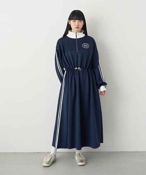 Mi-je / ミジェ ミニ丈・ひざ丈ワンピース | トラックワンピース【韓国ファッション】（紺）