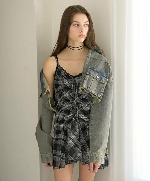 Mi-je / ミジェ ブルゾン | デニムショートジャケット【韓国ファッション】（紺）