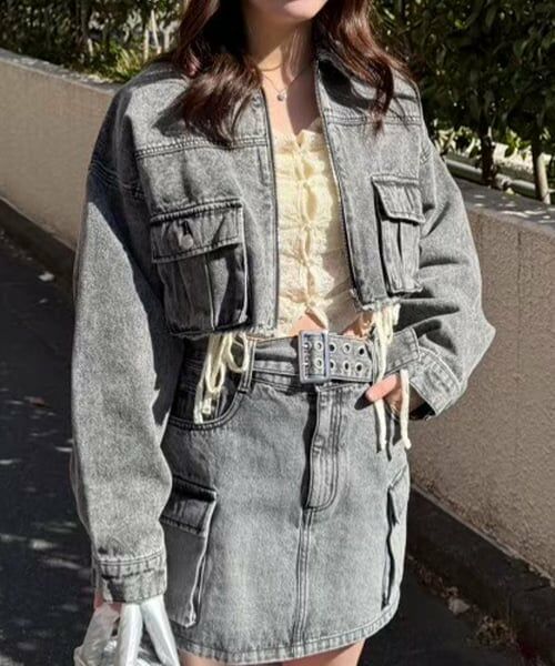 Mi-je / ミジェ ブルゾン | デニムショートジャケット【韓国ファッション】（グレー）