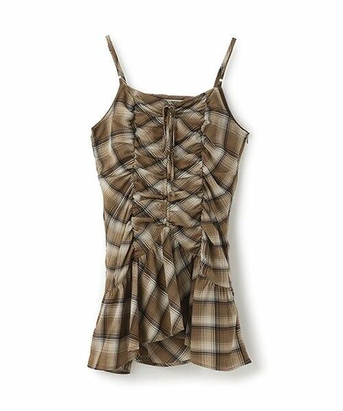 Mi-je / ミジェ ミニ丈・ひざ丈ワンピース | シャーリングワンピース【韓国ファッション】（茶）