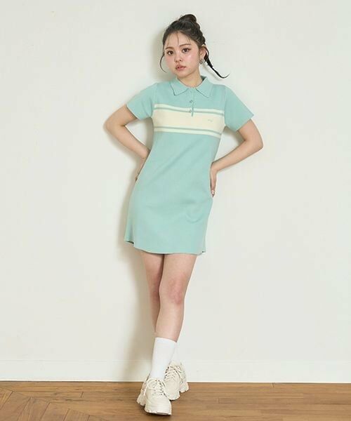 Mi-je / ミジェ ミニ丈・ひざ丈ワンピース | ニットポロワンピース【韓国ファッション】（ミント）