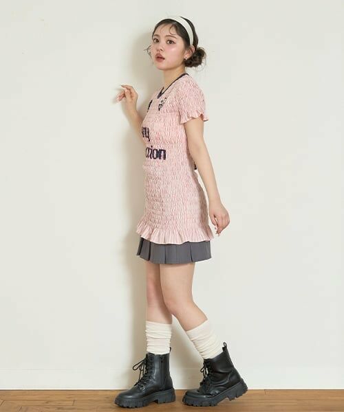 Mi-je / ミジェ ミニ丈・ひざ丈ワンピース | ギャザーロゴワンピース【韓国ファッション】 | 詳細1