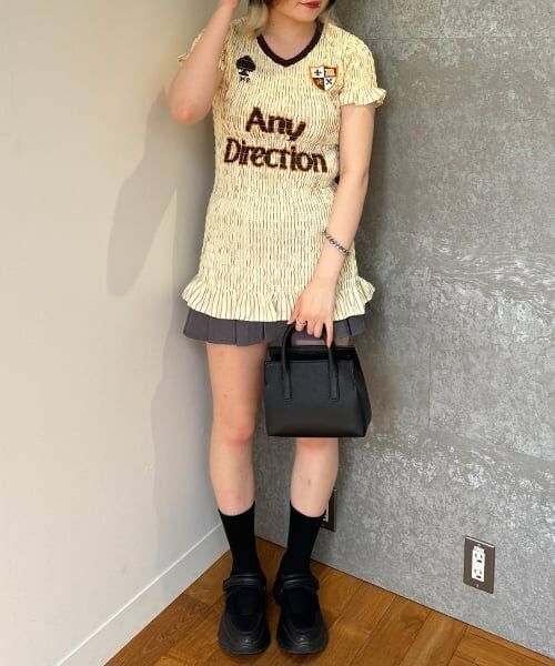 Mi-je / ミジェ ミニ丈・ひざ丈ワンピース | ギャザーロゴワンピース【韓国ファッション】（黄）