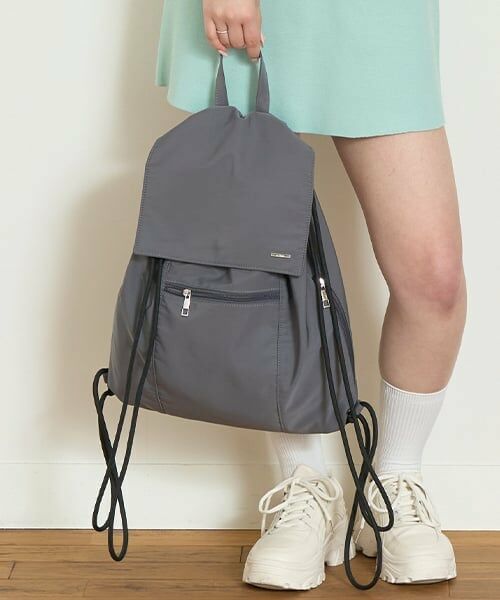 Mi-je / ミジェ リュック・バックパック | ナイロンナップサック【韓国ファッション】（グレー）