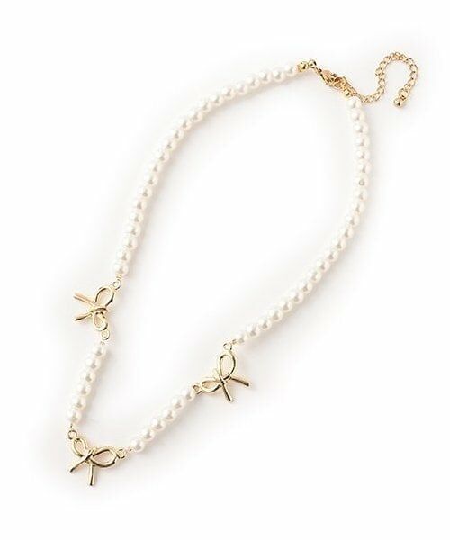 Mi-je / ミジェ ネックレス・ペンダント・チョーカー | リボンつきパールネックレス【韓国ファッション】（ゴールド）