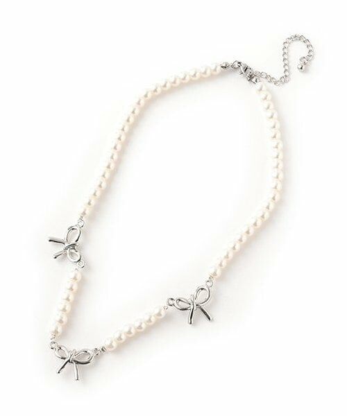 Mi-je / ミジェ ネックレス・ペンダント・チョーカー | リボンつきパールネックレス【韓国ファッション】（シルバー）