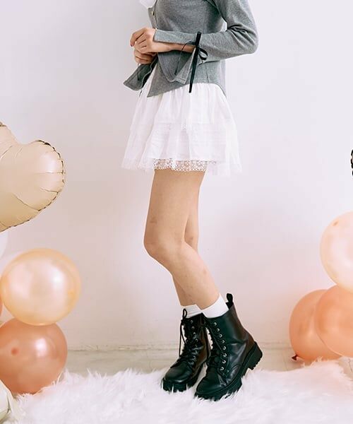 Mi-je / ミジェ ショート・ハーフ・半端丈パンツ | レースティアードスカパン【韓国ファッション】 | 詳細1