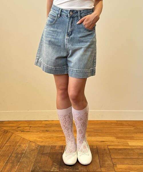 Mi-je / ミジェ ショート・ハーフ・半端丈パンツ | デニム5分丈ショートパンツ（ブルー）