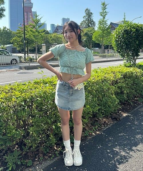 Mi-je / ミジェ ショート・ハーフ・半端丈パンツ | デニム台形スカパン | 詳細2