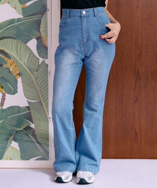 Mi-je / ミジェ その他パンツ | ロゴ刺繍デニムパンツ【韓国ファッション】（ライト ブルー）