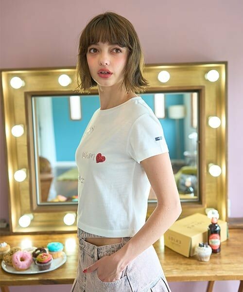 Mi-je / ミジェ Tシャツ | スパンコールロゴ半袖Tシャツ【韓国ファッション】 | 詳細1