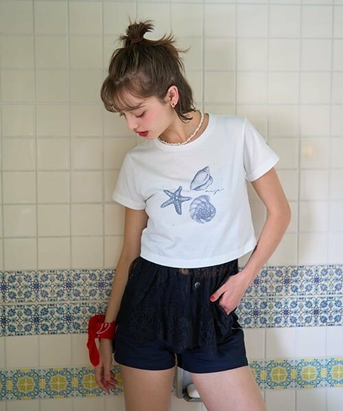 Mi-je / ミジェ Tシャツ | シェルイラスト半袖Tシャツ【韓国ファッション】 | 詳細1