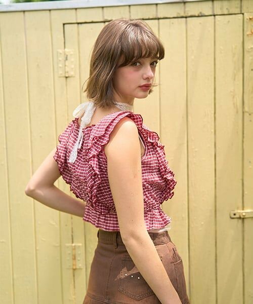 Mi-je / ミジェ シャツ・ブラウス | フリルスリーブチェックブラウス【韓国ファッション】 | 詳細1