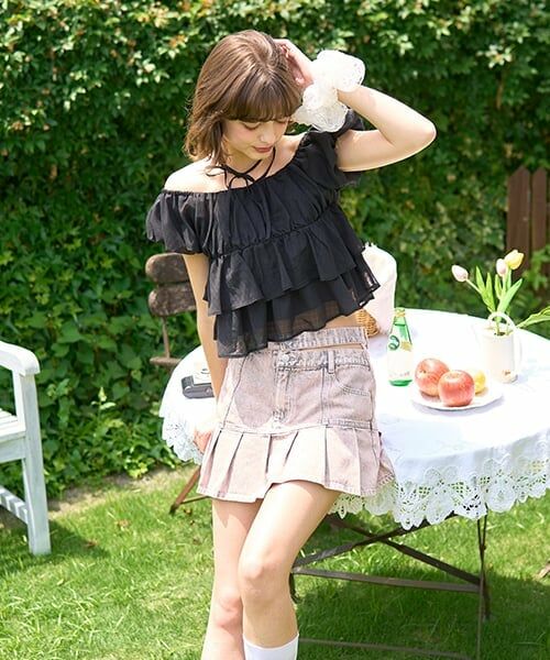 Mi-je / ミジェ シャツ・ブラウス | ティアードシアーチェックブラウス【韓国ファッション】（黒）