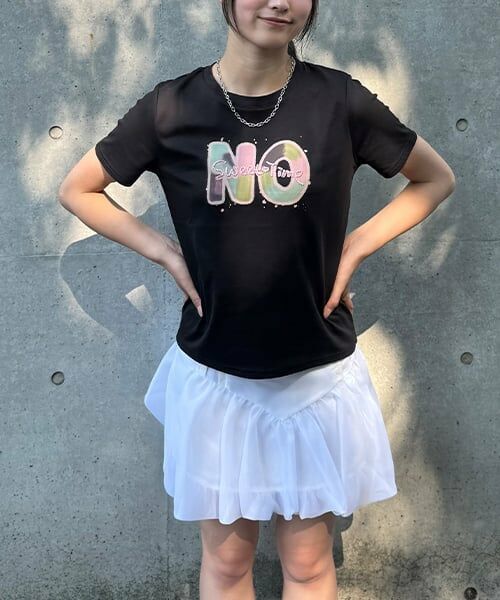 Mi-je / ミジェ Tシャツ | NO SWEETプリント半T【韓国ファッション】（黒）
