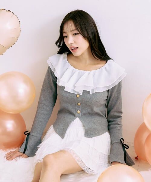 Mi-je / ミジェ ニット・セーター | フリルオフショルプルオーバー【韓国ファッション】 | 詳細1