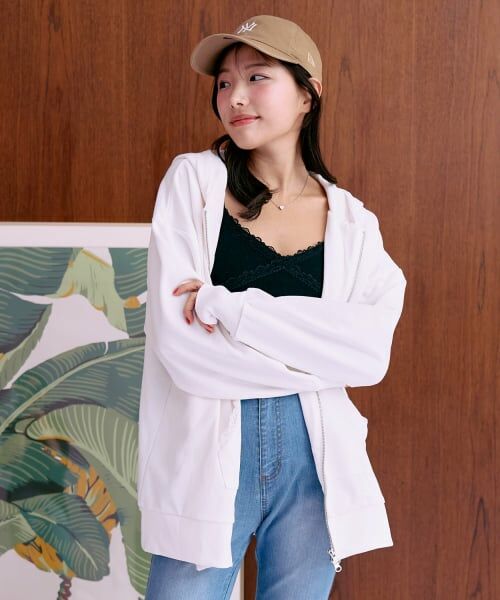 Mi-je / ミジェ スウェット | ロゴ刺繍ルーズパーカ【韓国ファッション】（オフ ホワイト）